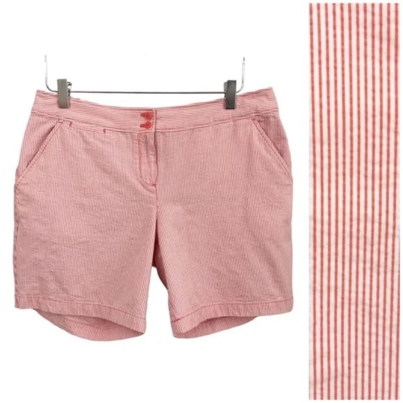 Tommy Bahama | Seersucker Coral & White Stripe Tracy Trouser Shorts Size 10 - Picture 1 of 5